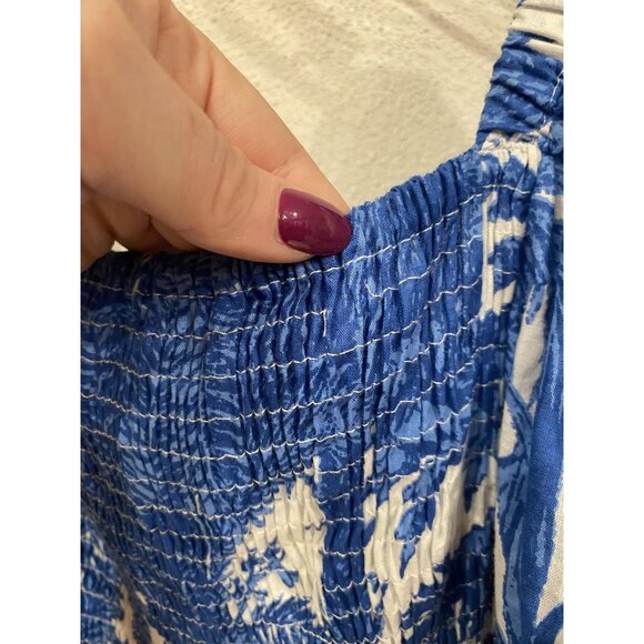 Mary Marshmallow Dress Womens Large Blue White Smocked Puff Sleeve Ruffle Mini - Picture 2 of 4